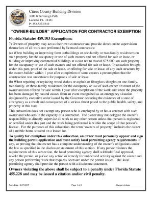 Fillable Online Owner Builder Application For Contractor Exemption