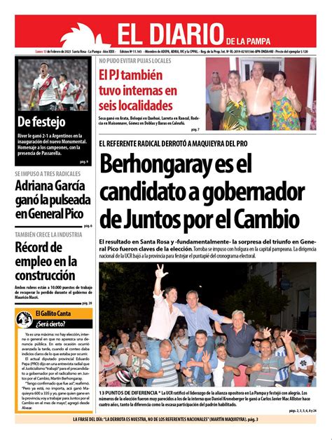 Tapa De El Diario En Papel Lunes 13 De Febrero De 2023 El Diario De