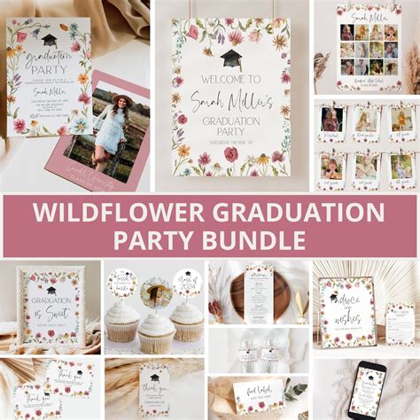 Wildflower Graduation Invitation Bundle Graduation Party Bundle Wildflower Grad Party Invite