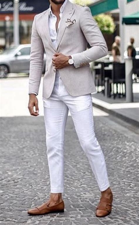 Sharp Mens Style Inspiration A Summer Tan Sport Coat Or Blazer Over A White Dress Mens