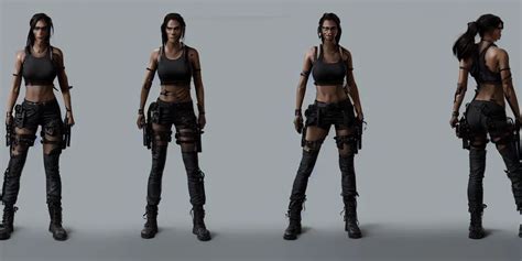 Cyberpunk Lara Croft Character Sheet Concept Design Stable Diffusion