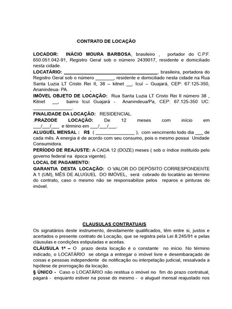 Contrato De LocaÇÃo Ponto 3docx 2docx InÁcio Download Grátis Pdf Aluguel Lei Das