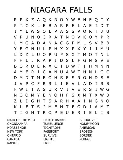 Niagara Falls Word Search Wordmint