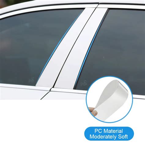 8pcs Glossy Chrome Pc Material Car Door Window Middle B C Pillar Post Center Column Frame Panel