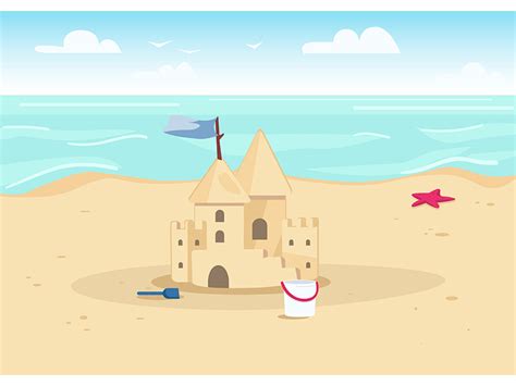 Sandcastle On Beach Flat Color Vector Illustration By The Epicpxls