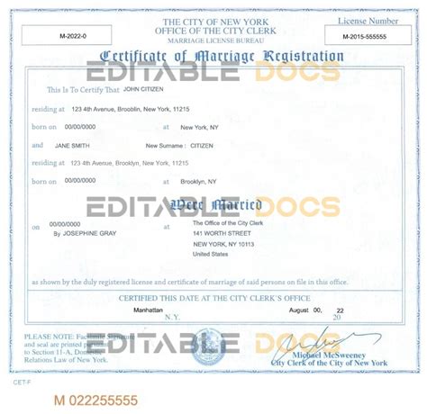 New York Marriage Certificate Editable Psd Templates Editable Documents