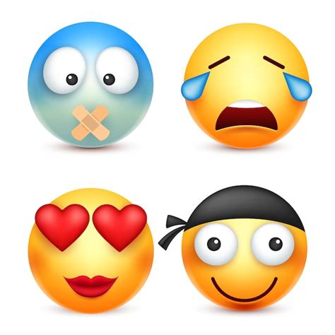 Emoticon sonriente conjunto cara amarilla con emociones estado de ánimo