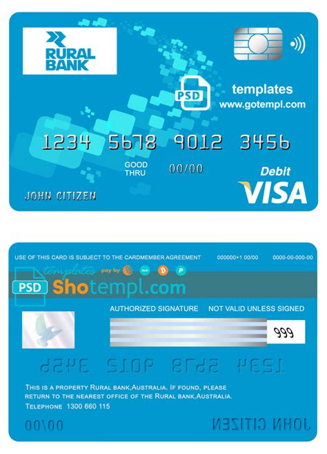 Australia Rural Bank Visa Card Debit Card Template In Psd Format Fully Editable Datempl