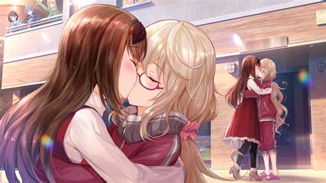 Girls Blonde Hair Blush Brown Hair Degica Fuji Choko Game Cg Glasses