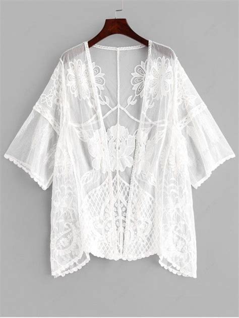 [27 Off] 2021 Embroidered Mesh See Thru Cover Up In White Zaful