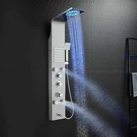 Rovate Thermostatic Shower Panel Tower System With Led Rainfall Mist