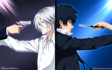 Download Black Hair White Hair Pistol Gun Knife Shougo Makishima Shinya Kogami Anime Psycho Pass