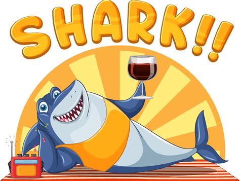 Shark cartoon character relaxing drinking wine 19864066 Vector Art at ...