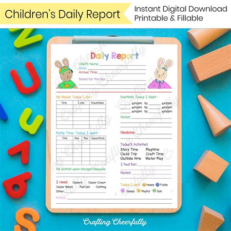 Children's Daily Report Toddler & Older Kids In-home - Etsy