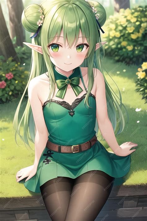 Premium Ai Image Anime Girl In Green Dress Sitting On The Grass