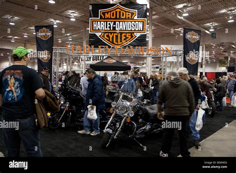 A Big Crowd At The Harley Davidson Motorcycle Booth Stock Photo Alamy