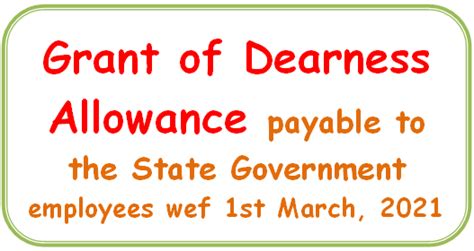 Grant Of Dearness Allowance Payable To The State Government Employees