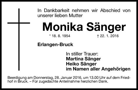 Traueranzeigen Von Monika S Nger Trauer Nn De