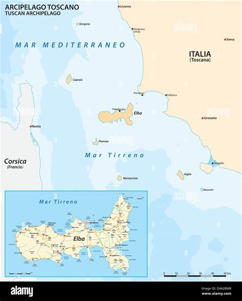 Map of Elba Island and the Tuscan Archipelago, Italy Stock Vector Image ...