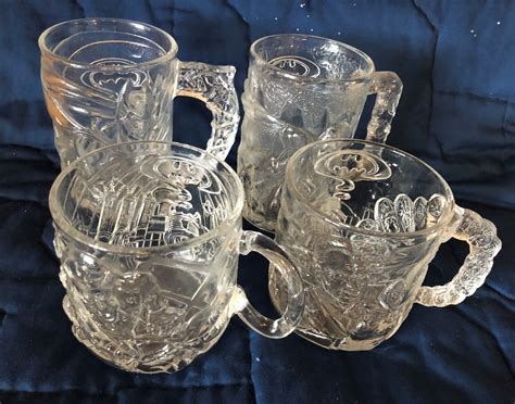 Mcdonalds Batman Forever Glass Mugs Vtg Dc Comics Complete Set