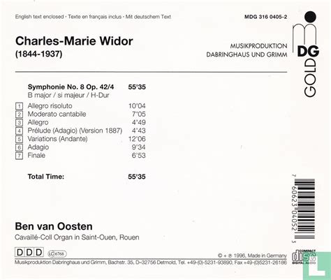 Widor Complete Organ Works 5 CD 316 0405 2 1996 Oosten Ben Van