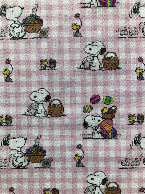 Snoopy And Woodstock Easter Cotton Fabric Peanuts Easter Bunny On Pink