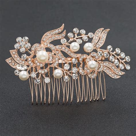 Rose-Gold-Rhinestone-Crystals-Flower-Wedding-Bridal-Hair-Side-Comb ...