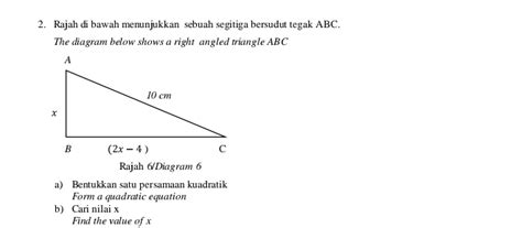 Solved Rajah Di Bawah Menunjukkan Sebuah Segitiga Bersudut Tegak