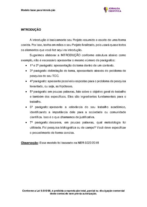 Modelo Base - Introdução para Trabalhos Científicos TCC - Studocu