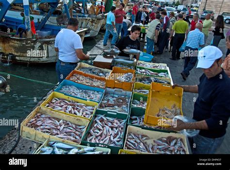 Fish Market At Harbor Otranto Puglia Italy Stock Photo Alamy