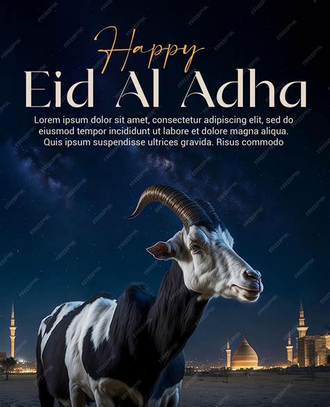 Premium Psd Psd Eid Al Adha Greeting Poster With Goad And Mosque In The Background Eid Ul Adha