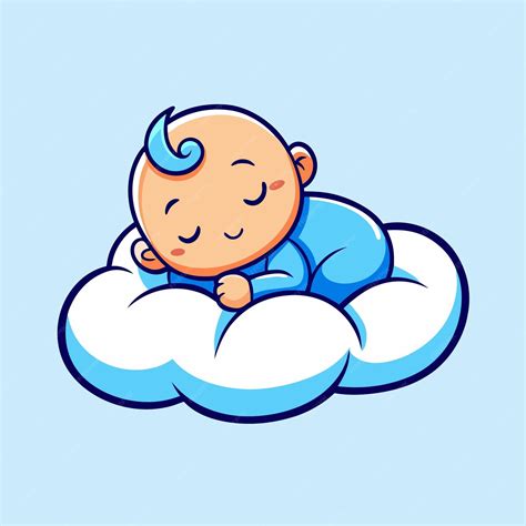 Newborn Cute Baby Sleeping On Cloud Pillow Cartoon Icon Illustration