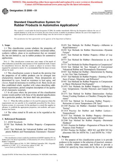 Astm D2000 01 Standard Classification System For Rubber Products In