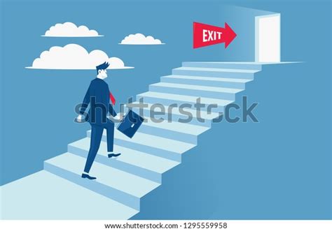 Path Freedom Businessman Walking Stairs Exit Stock Vector Royalty Free