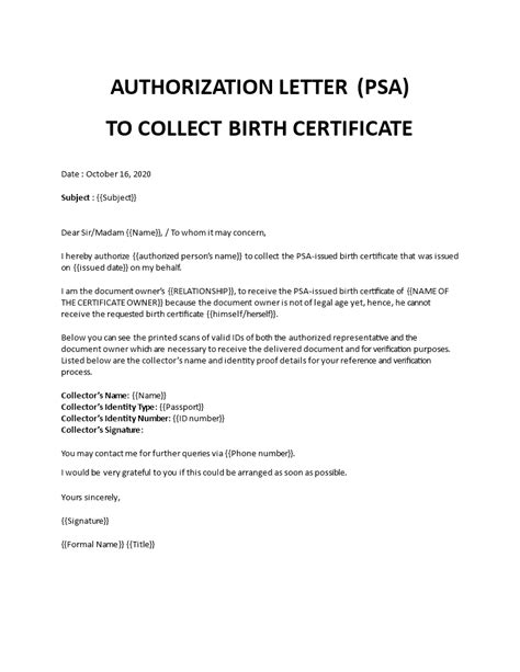 Psa Authorization Letter