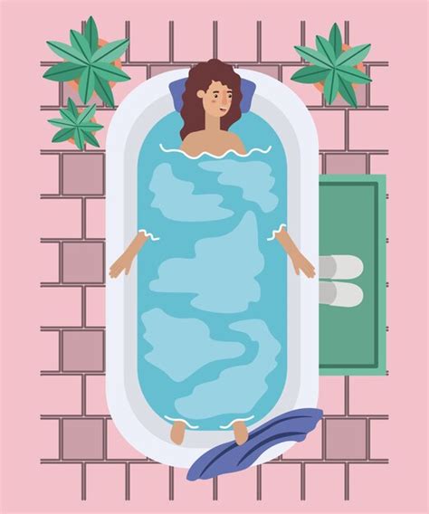 Premium Vector Woman Taking A Bath Tub Vector Illustration Design