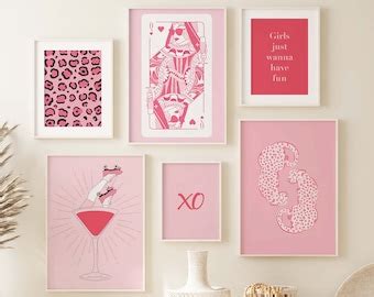 PRINTABLE Hot Pink Wall Art Tiger Art Prints Set Of 6 Prints Gallery Wall Art Preppy Room