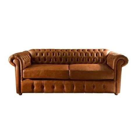 Sofá Chesterfield Capitone Luis XV Vicenzo Couro Eco Caramelo 2M