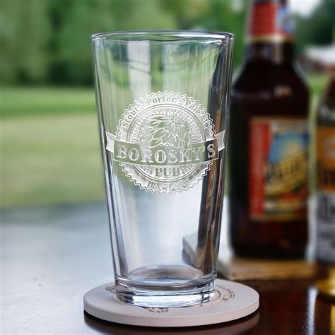 Engraved Hops Beer Pub Glass Engraved Beer Mugs Beer Pub