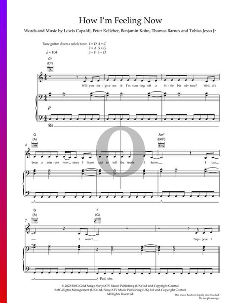 How I M Feeling Now Lewis Capaldi Piano Sheet Music OKTAV