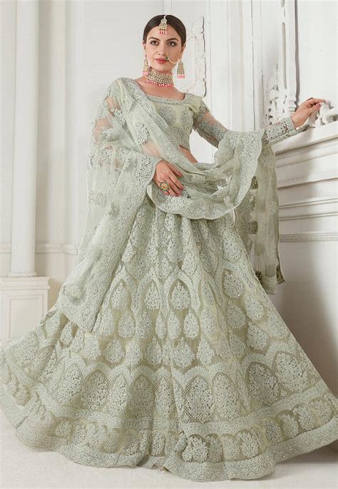 Buy Embroidered Net Lehenga In Pastel Green Online Lcc Utsav Fashion