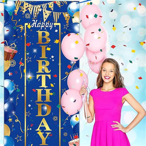 Blue Birthday Door Banner Blue And Gold Party Decorations Happy