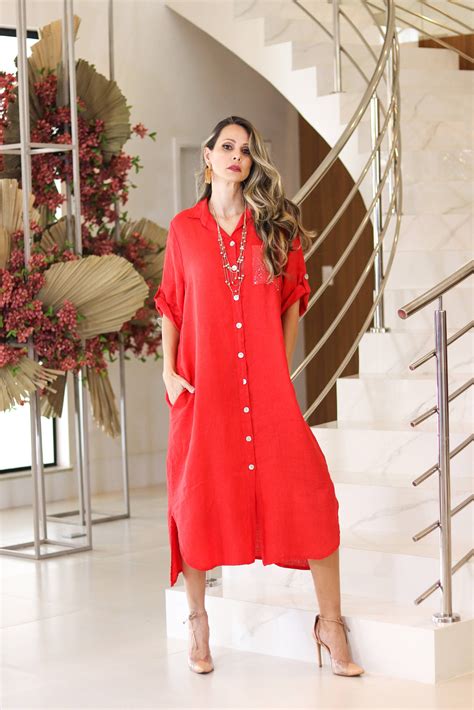 Chemise Antonieta Linho Italiano Vermelho Loja Linho Italiano