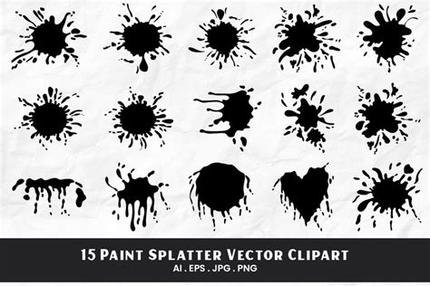 Paint Splatter Vector Clipart 15 Variations