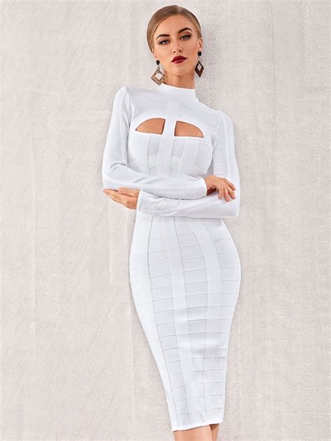 Adyce Cut Out Front Mock Neck Bandage Dress Shein Usa