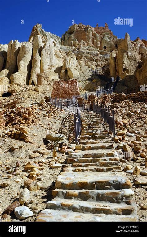 Staircase In Khyunglung Caves In The Garuda Valley Tibet Stock Photo