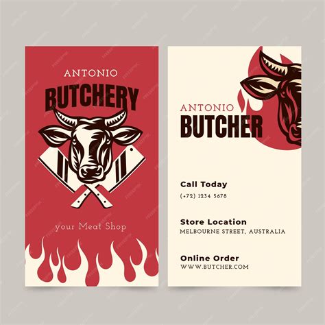 Premium Vector | Hand drawn butcher shop business card template