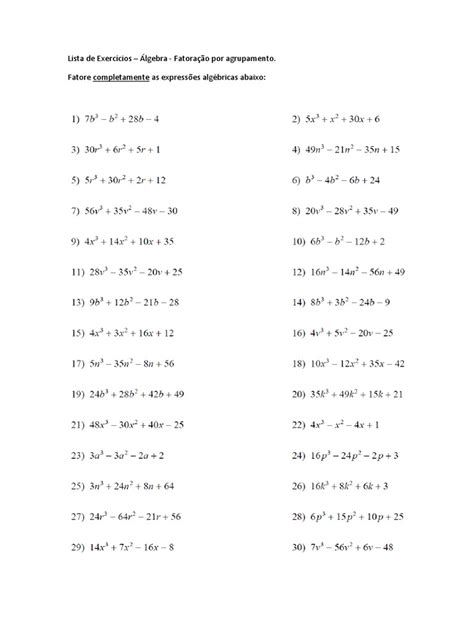 Lista de Exercícios - Fatoração Por Agrupamento | PDF
