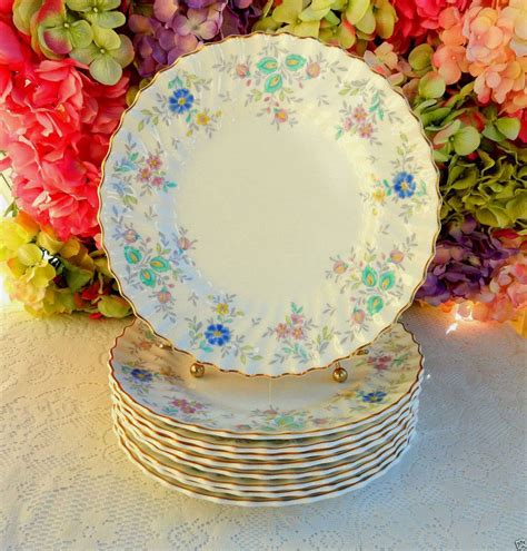 9 Vintage Royal Doulton Porcelain Dinner Plates Pastoral Enameled