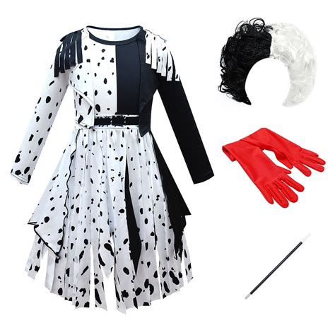 Idopip Cruella Deville Costume For Girls Kids Halloween Fancy Dress Up